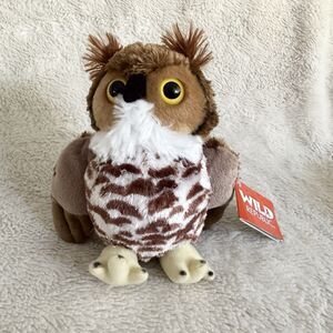Wild Republic Great Horned Owl Brown Realistic Plush Toy 7” Stuffed Animal